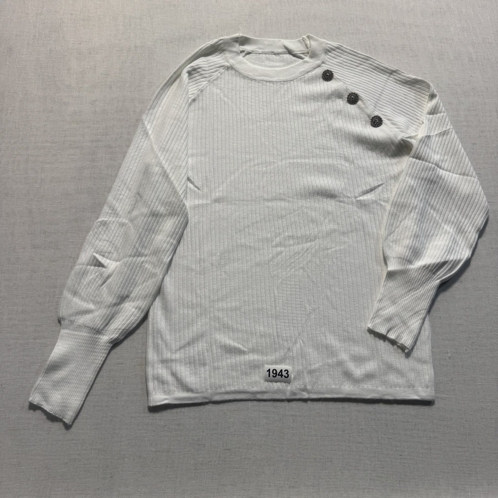 Unbranded Ribbed‎ Button Shoulder Sweater Womens Size M White Excellent